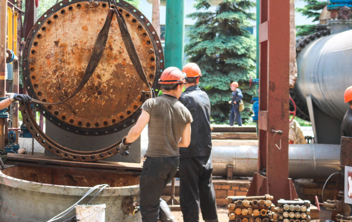 Working on a heat exchanger outdoors