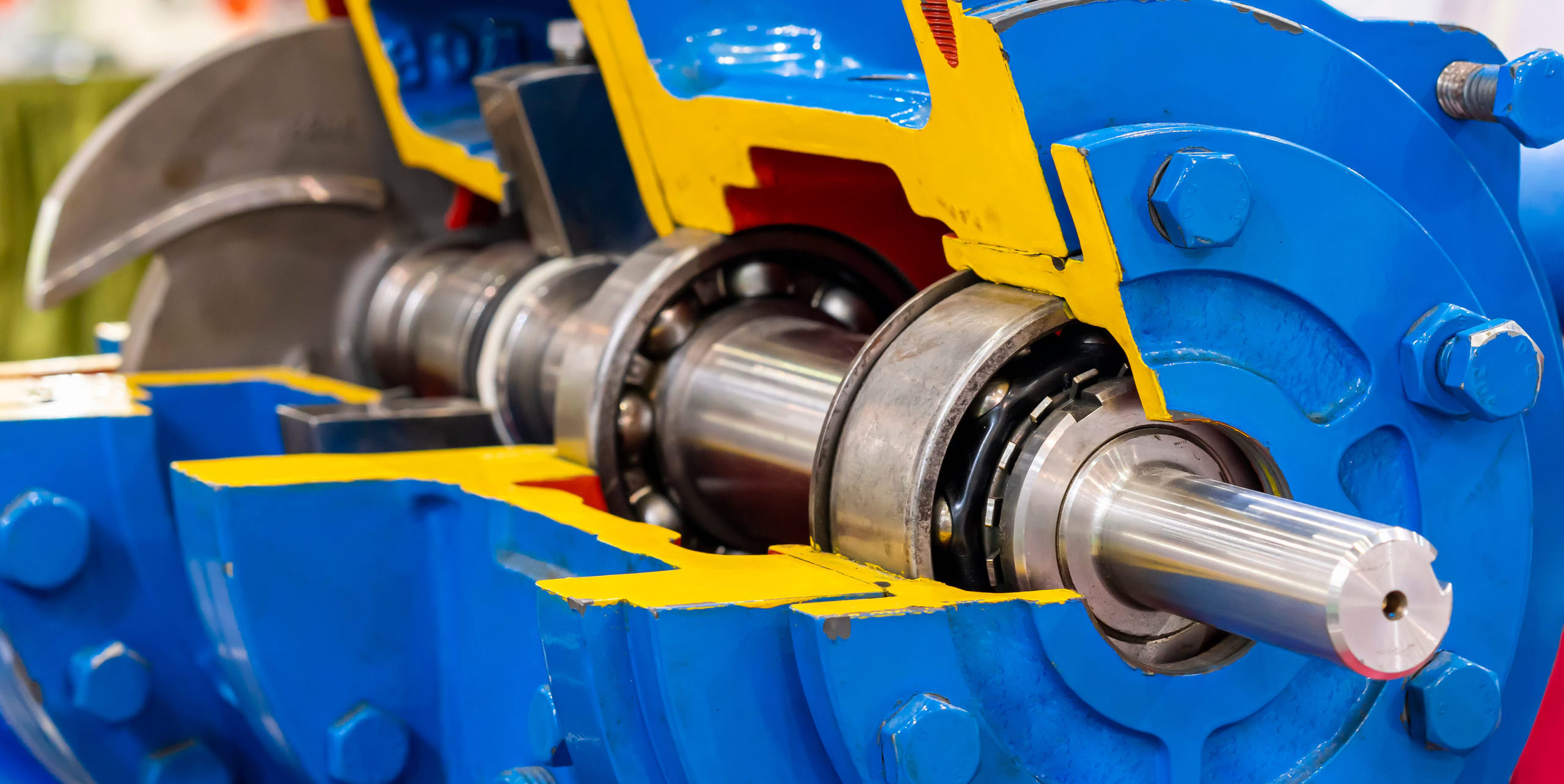 Close up cross section of pump shaft Close up cross section present detail component inside centrifugal pump for industrial such as vane or impeller rotor shaft bearing housing casing etc.
