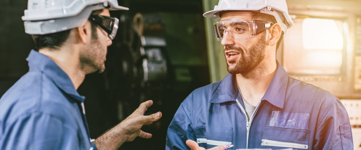 Engineer staff worker talking discussion help working team toget